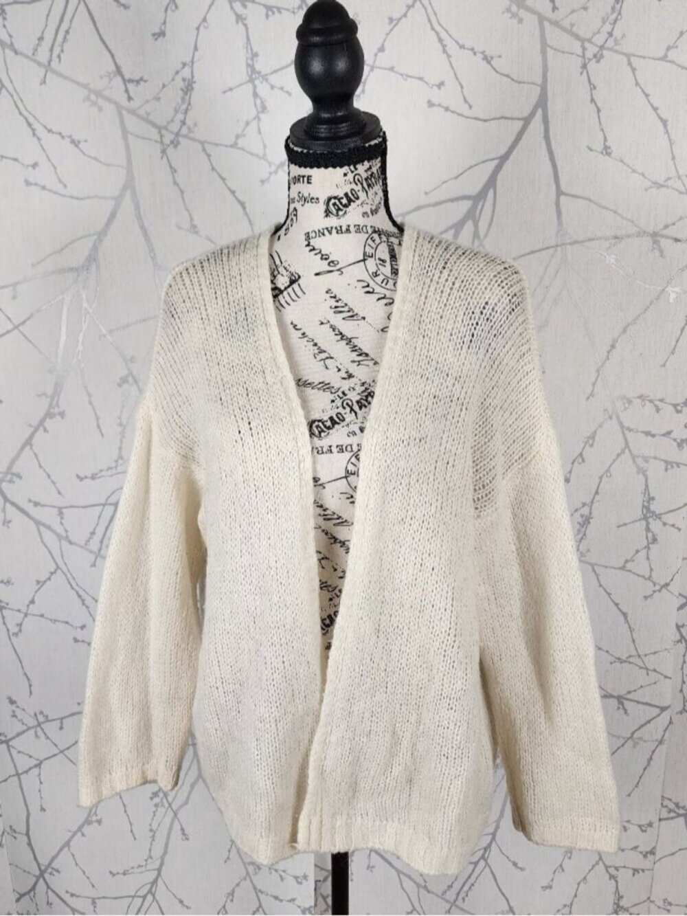Mika Elles Paris Ivory Mohair Wool Blend Loose Knit Cardigan